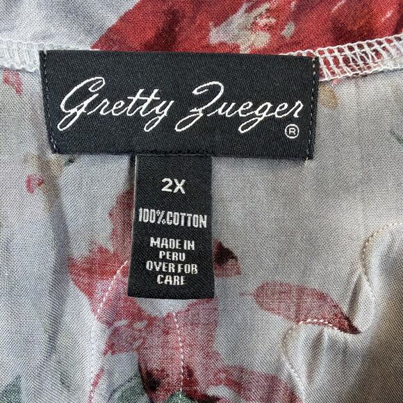 Gretty Zueger Gray V Neck Lace On Cuffs Hem High Low Tunic #1364 Size 2X - Picture 11 of 12